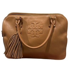 Tory Burch Brown Leather Thea Satchel 13 inches wide x 9.5 inches tall